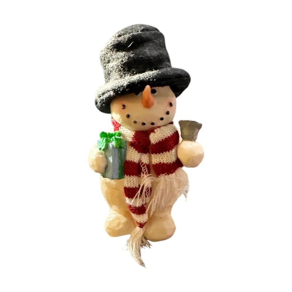 Festive Snowman Figurine with Red Scarf and Black Hat